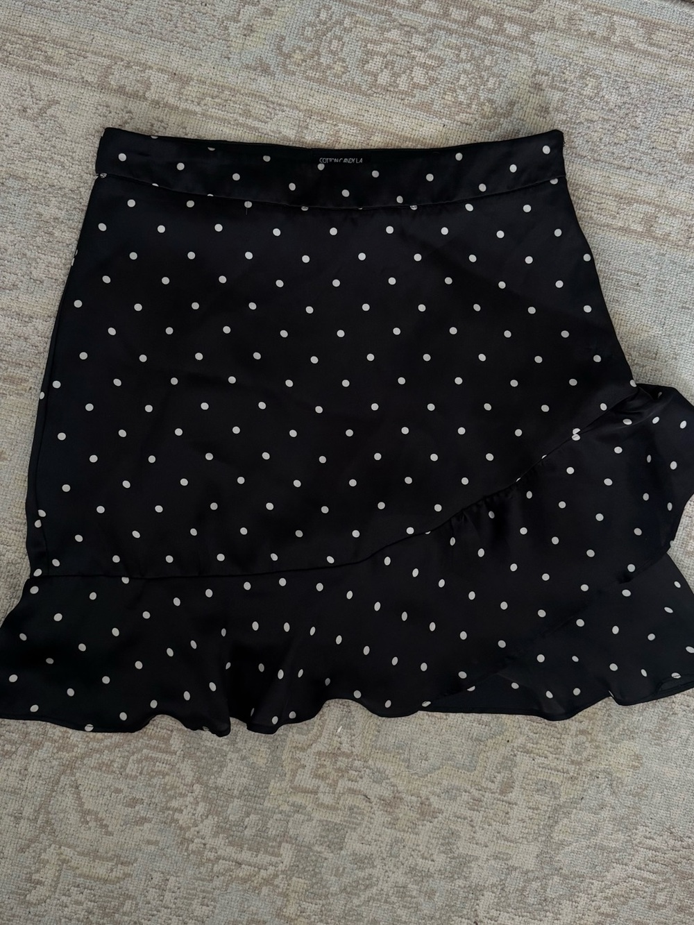 Black and White Polka Dot Asymmetrical Ruffle Skirt